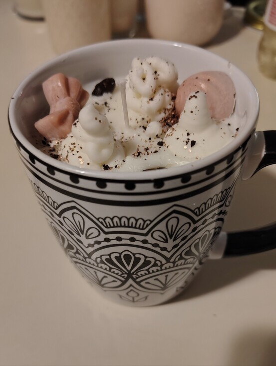 Gitchi Other - Black and White Patterned Ceramic Mug with Chocolate Latte Coffee Soy Candle